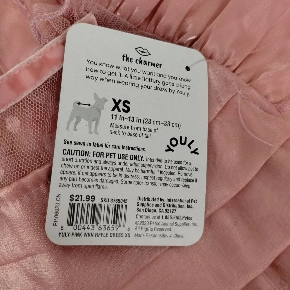Youly Charmer Pink Ruffle Princess Dress with Lace Detail for Dogs XS 11 Inch